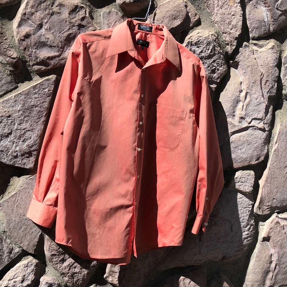 Axcess Button-Down Long Sleeve Salmon Dress Shirt